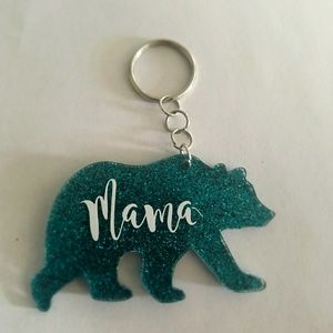 Mama Bear Blue Glitter Keychain